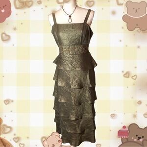 Beautiful shimmery green fairycore beaded 90s style tiered dress